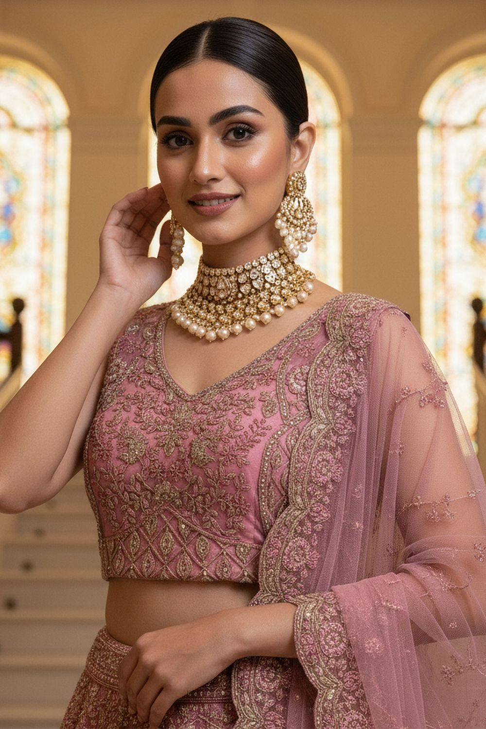 Pink Net Lehenga Choli - SFANJ3218