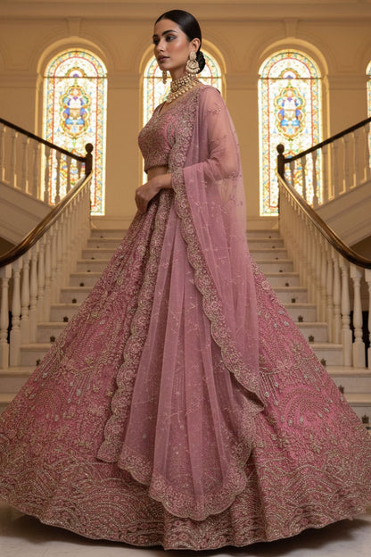 Pink Net Lehenga Choli - SFANJ3218