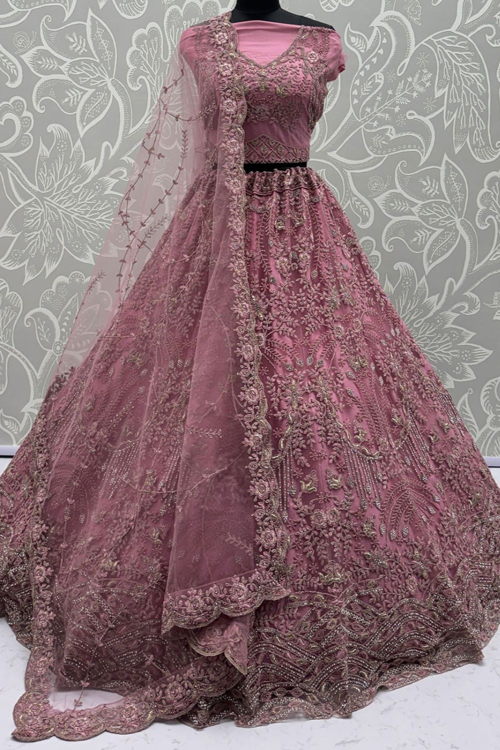 Pink Net Lehenga Choli - SFANJ3218