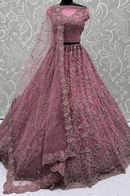 Pink Net Lehenga Choli - SFANJ3218