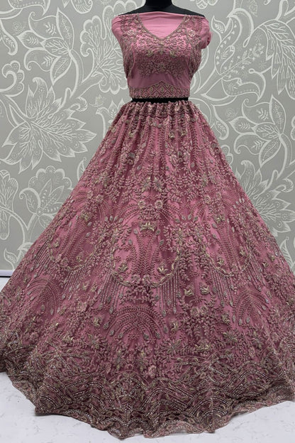 Pink Net Lehenga Choli - SFANJ3218