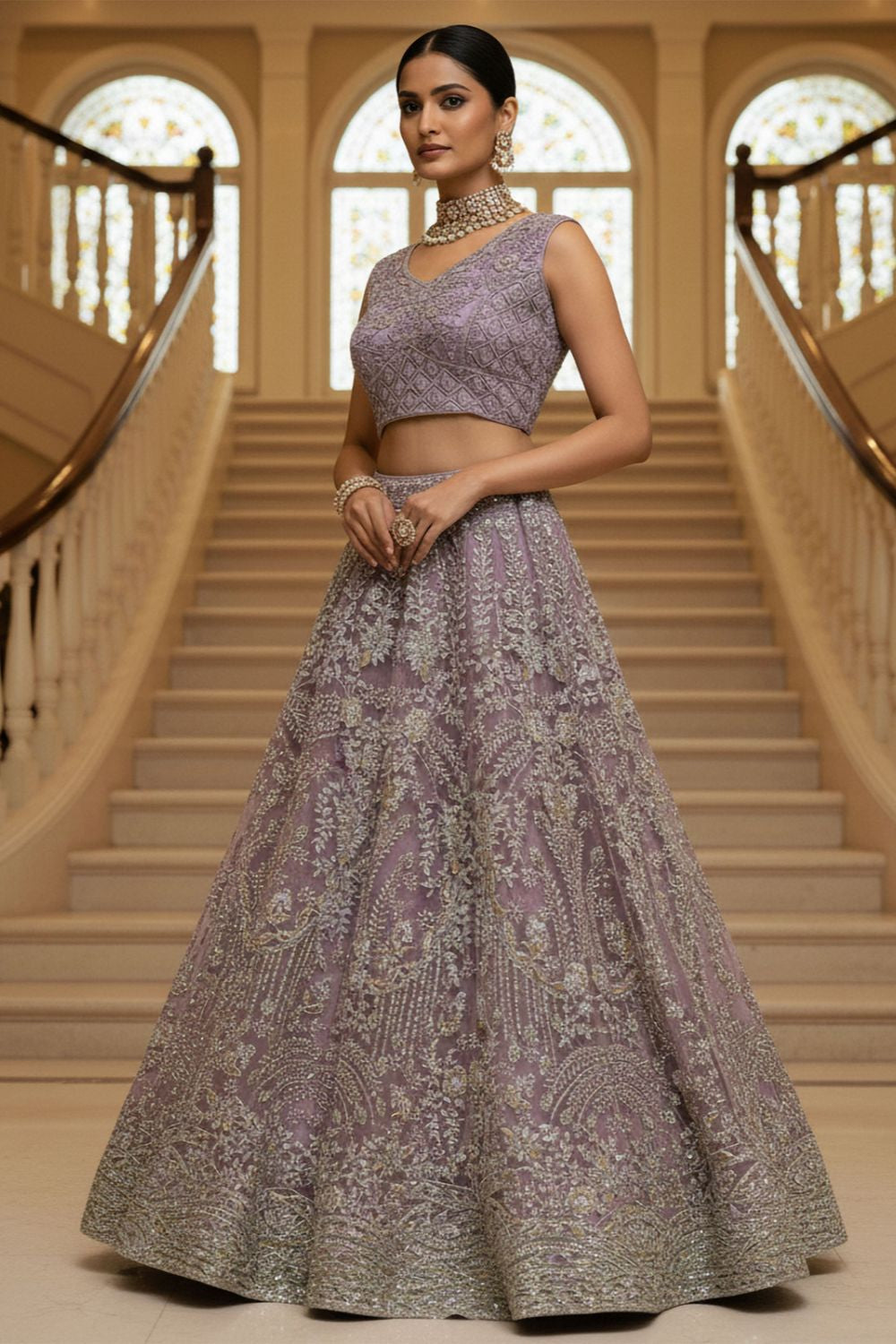 Pink Net Lehenga Choli - SFANJ3219