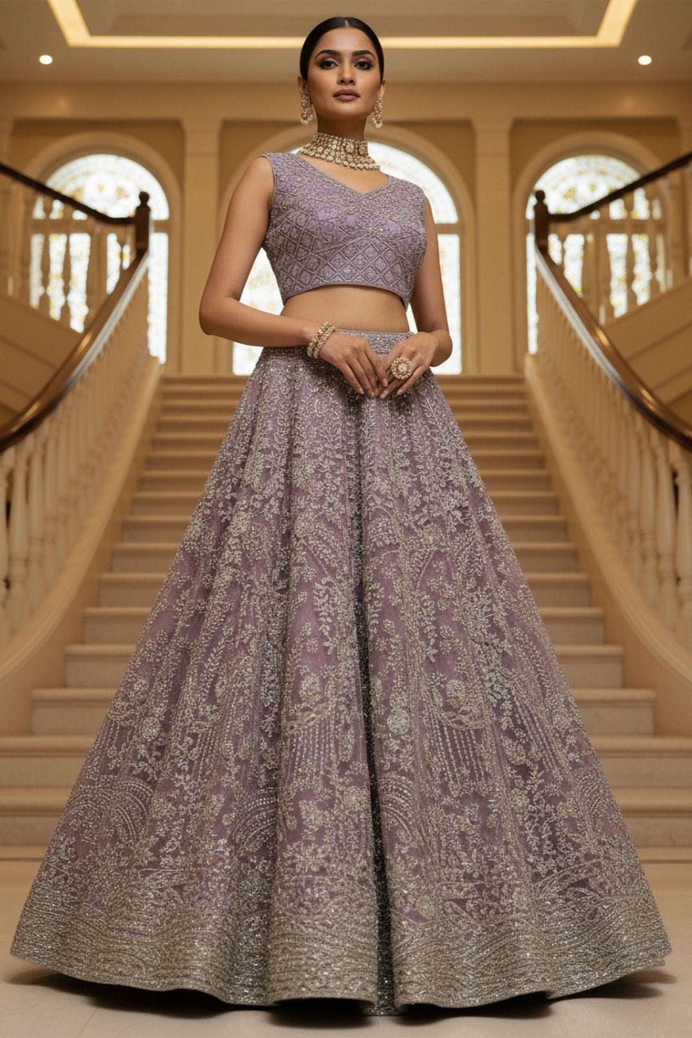 Pink Net Lehenga Choli - SFANJ3219