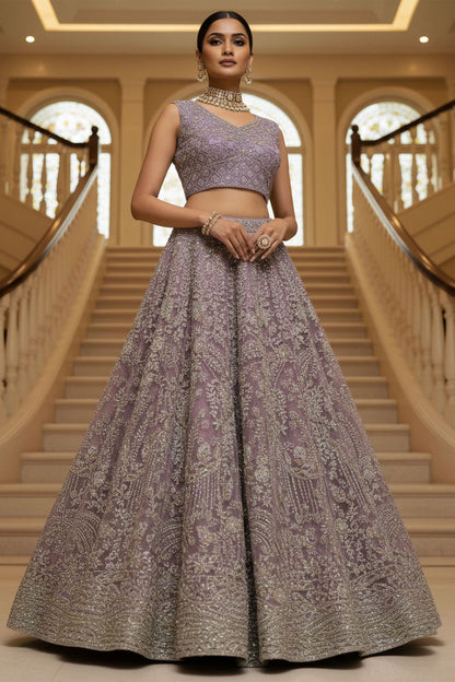 Pink Net Lehenga Choli - SFANJ3219