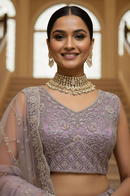 Pink Net Lehenga Choli - SFANJ3219