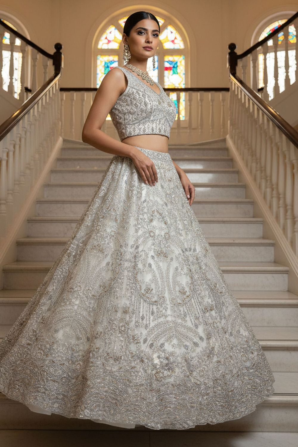 White Net Lehenga Choli - SFANJ3220