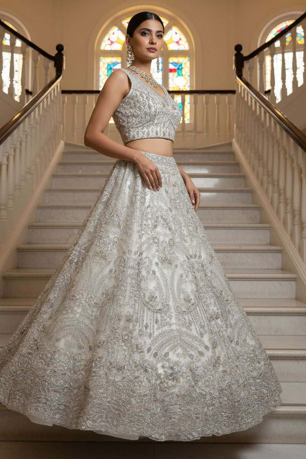 White Hand Finished Luxury Net Lehenga Choli  SFANJ3220