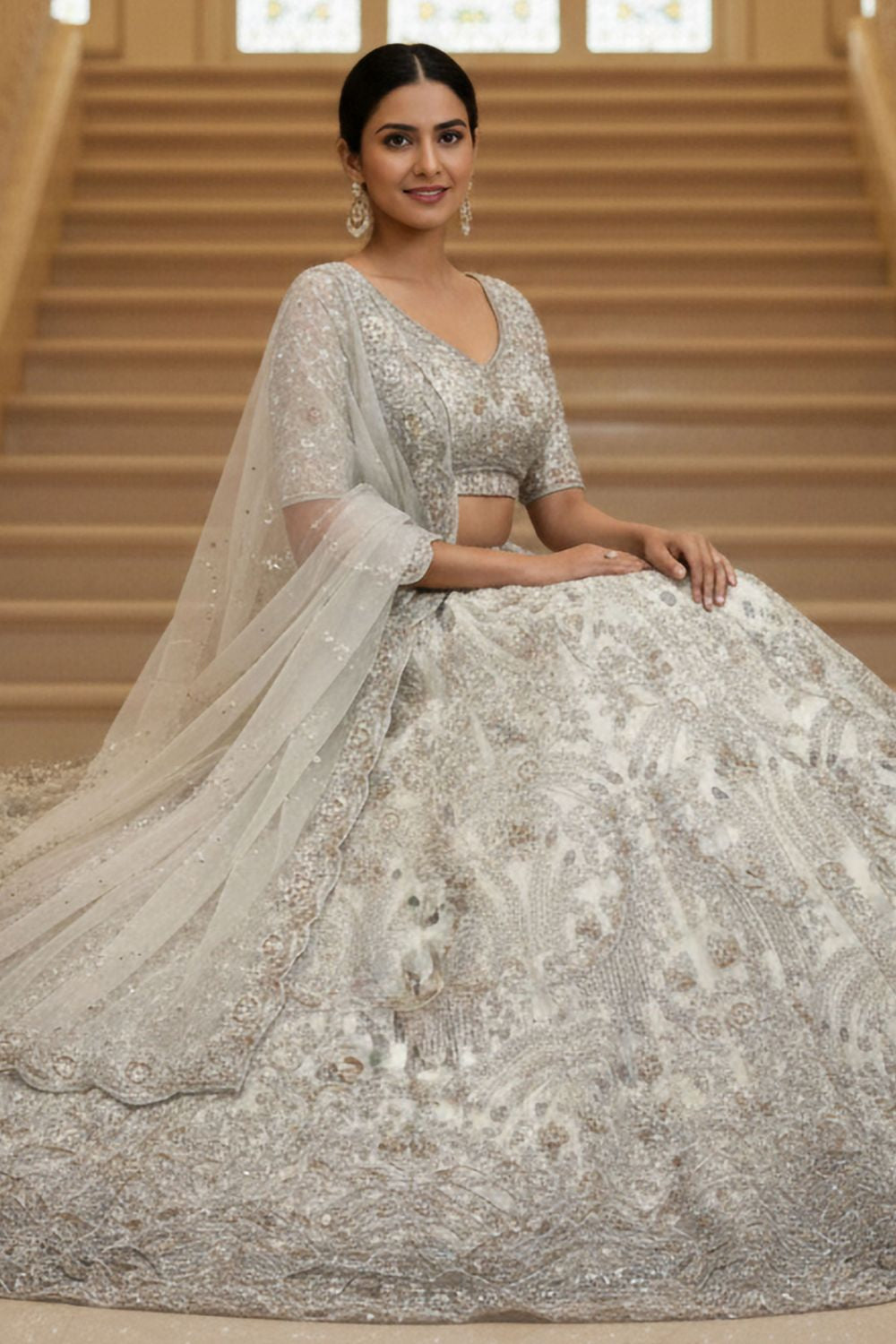 White Net Lehenga Choli - SFANJ3220