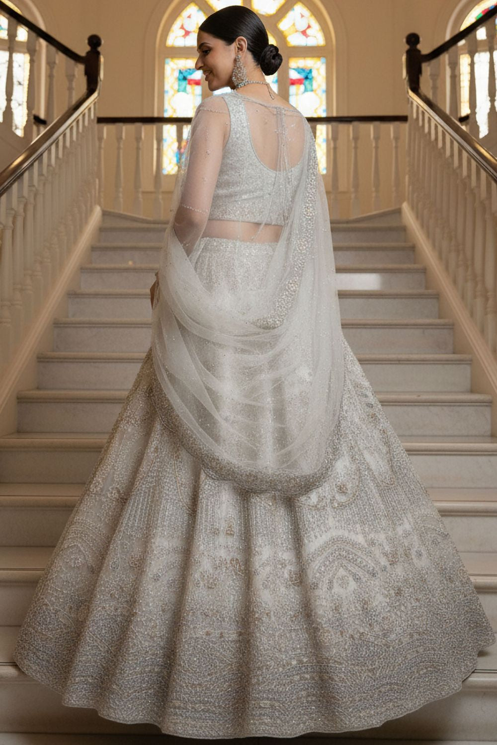 White Net Lehenga Choli - SFANJ3220