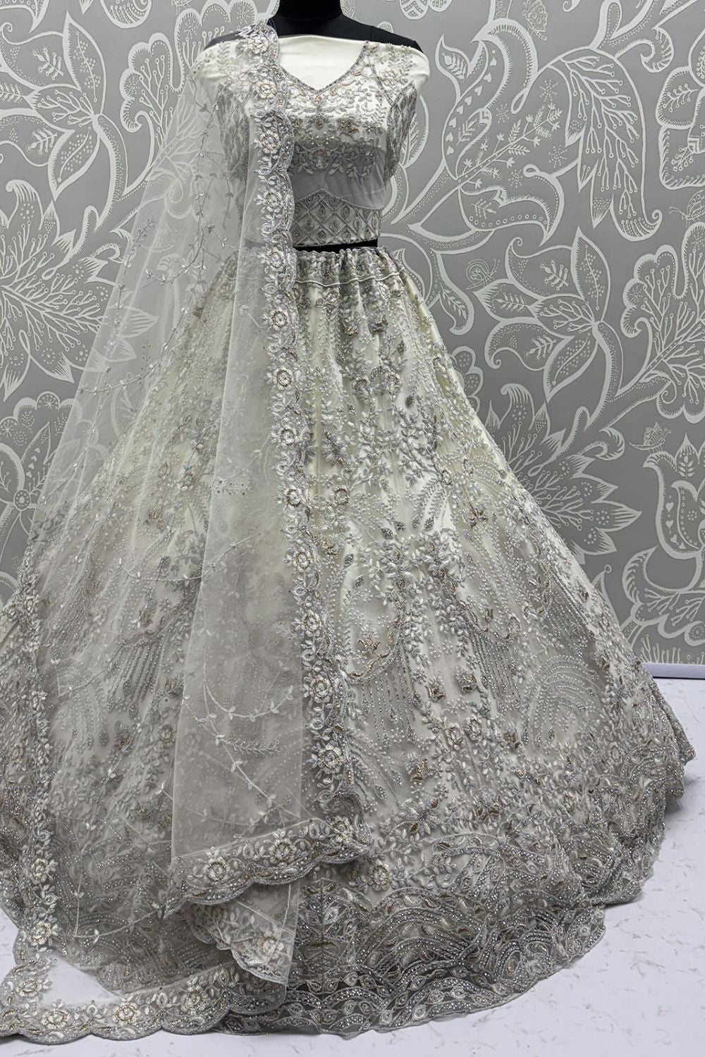 White Net Lehenga Choli - SFANJ3220