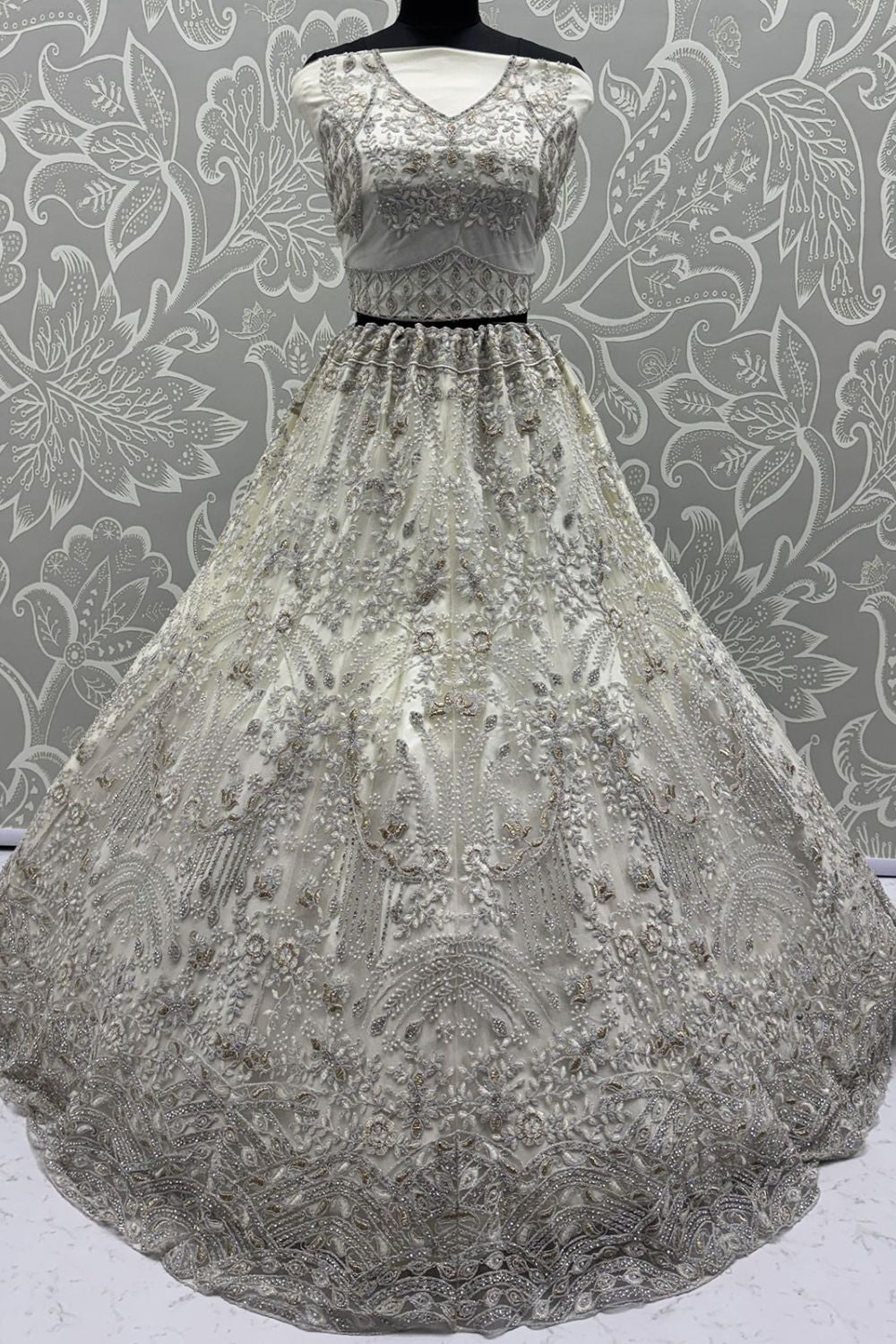 White Net Lehenga Choli - SFANJ3220