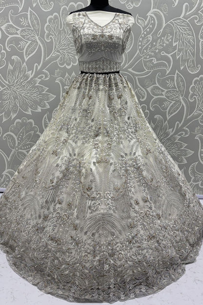 White Net Lehenga Choli - SFANJ3220