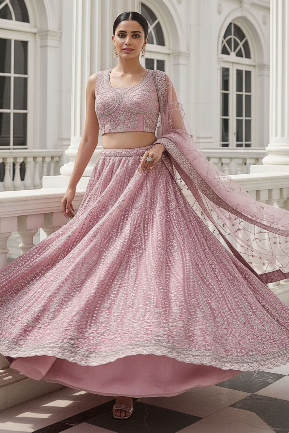 Pink Net Lehenga Choli - SFANJ3221