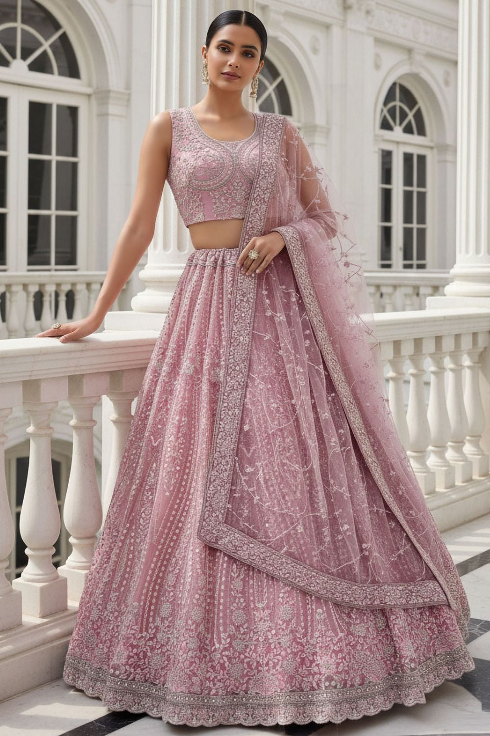 Pink Net Lehenga Choli - SFANJ3221