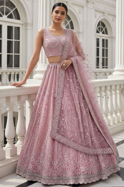 Pink Net Lehenga Choli - SFANJ3221