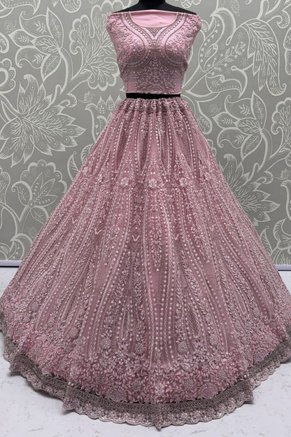 Pink Net Lehenga Choli - SFANJ3221