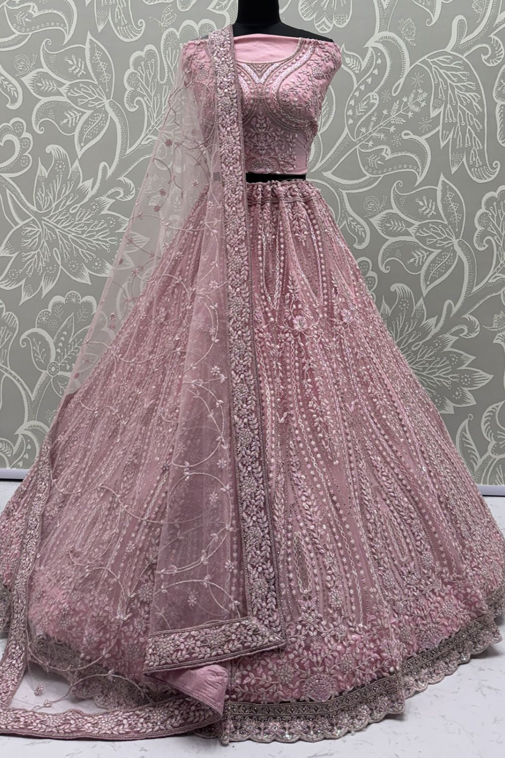 Pink Net Lehenga Choli - SFANJ3221