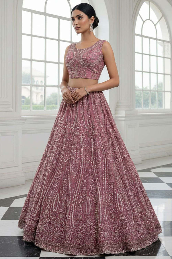 Hand Finished Luxury  Pink Net Lehenga Choli  SFANJ3222