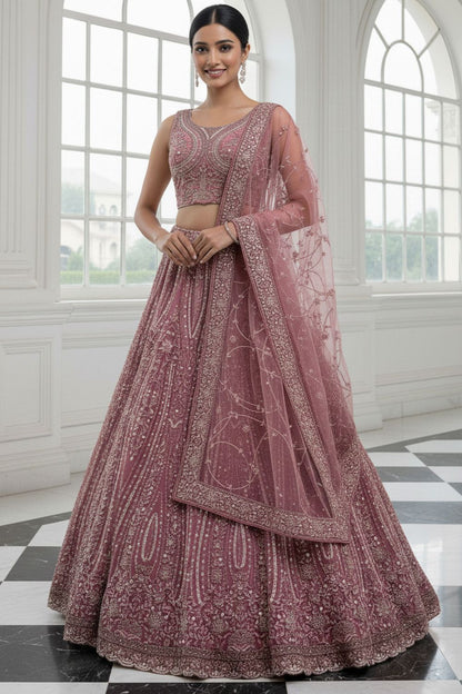 Pink Net Lehenga Choli - SFANJ3222