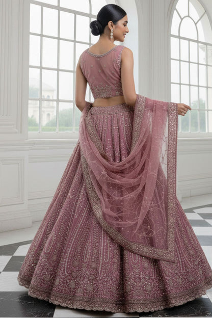 Pink Net Lehenga Choli - SFANJ3222