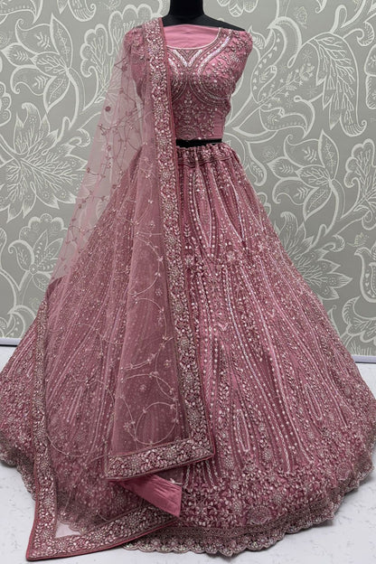 Pink Net Lehenga Choli - SFANJ3222