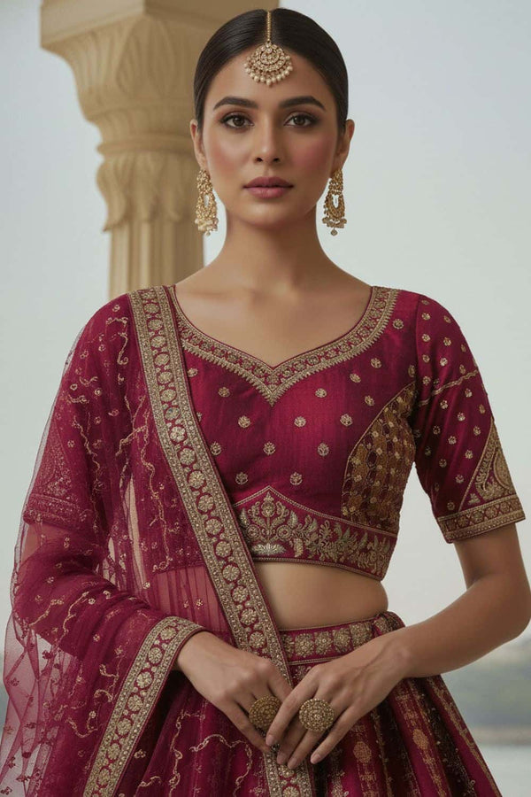 Hand Finished Luxury  Pink Silk Lehenga Choli  SFANJ3223