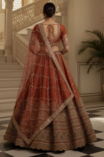 Orange Silk Lehenga Choli - SFANJ3224