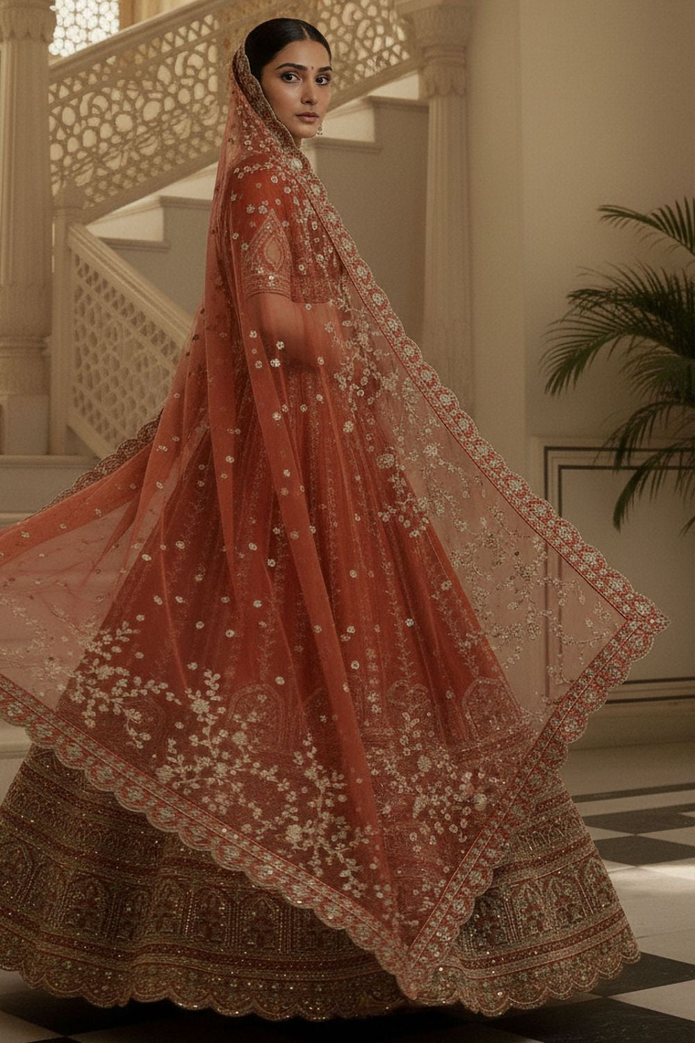 Orange Silk Lehenga Choli - SFANJ3224