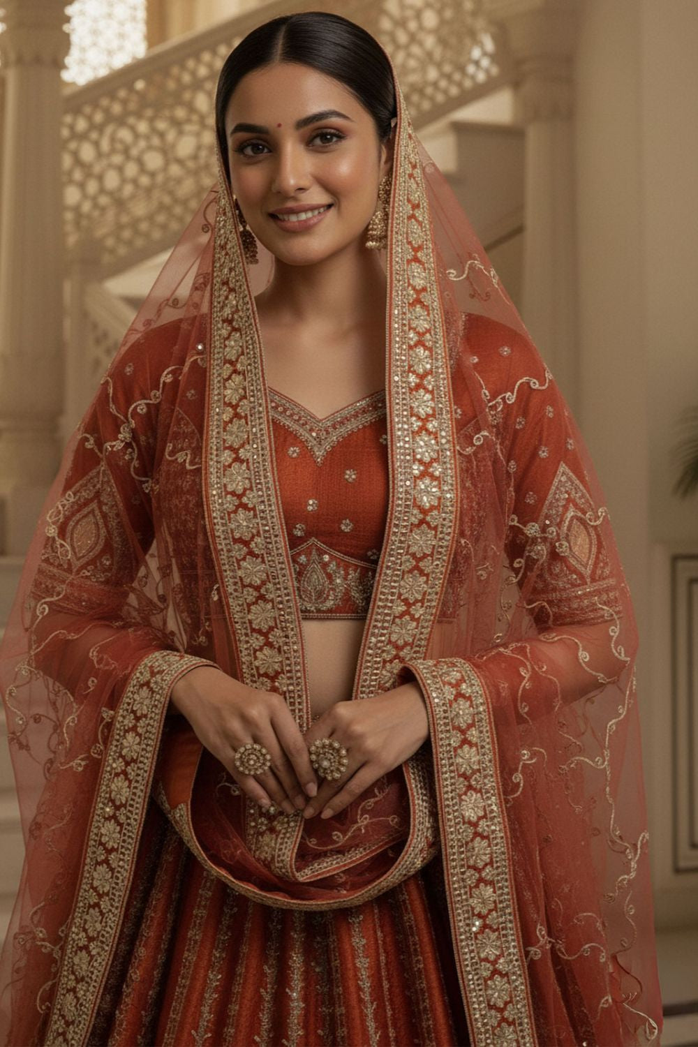 Orange Silk Lehenga Choli - SFANJ3224