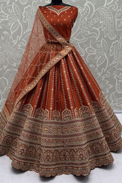 Orange Silk Lehenga Choli - SFANJ3224
