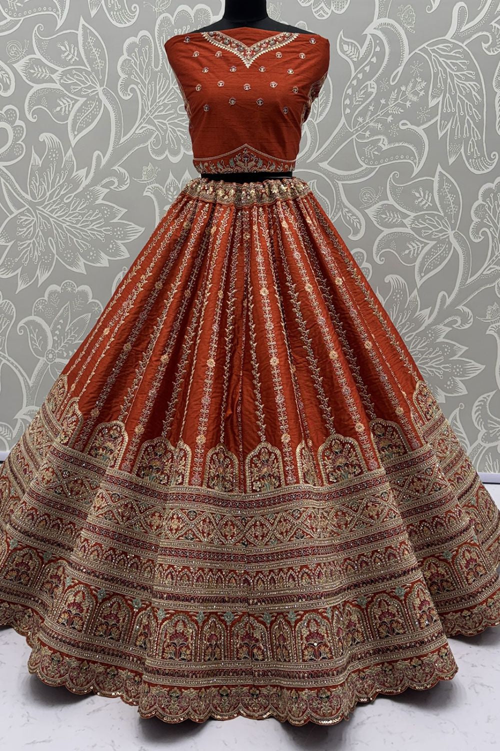 Orange Silk Lehenga Choli - SFANJ3224