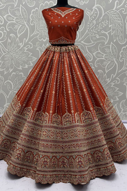 Orange Silk Lehenga Choli - SFANJ3224