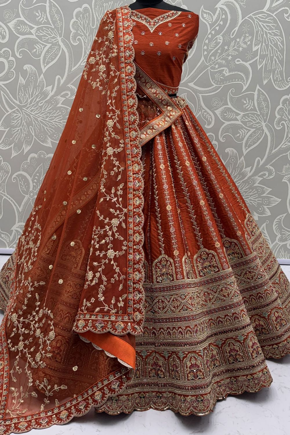 Orange Silk Lehenga Choli - SFANJ3224