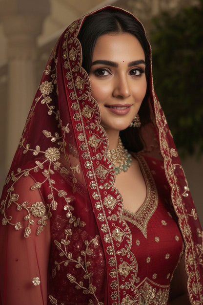 Red Silk Lehenga Choli - SFANJ3225