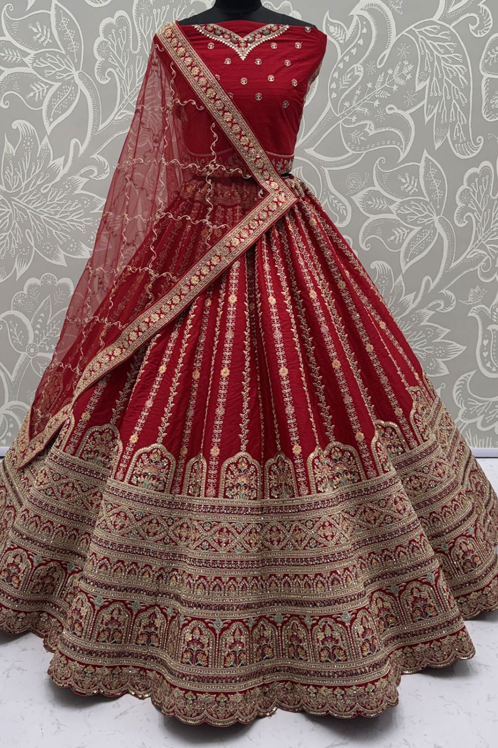 Red Silk Lehenga Choli - SFANJ3225