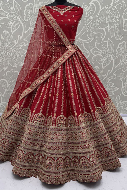 Red Silk Lehenga Choli - SFANJ3225