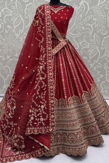 Red Silk Lehenga Choli - SFANJ3225