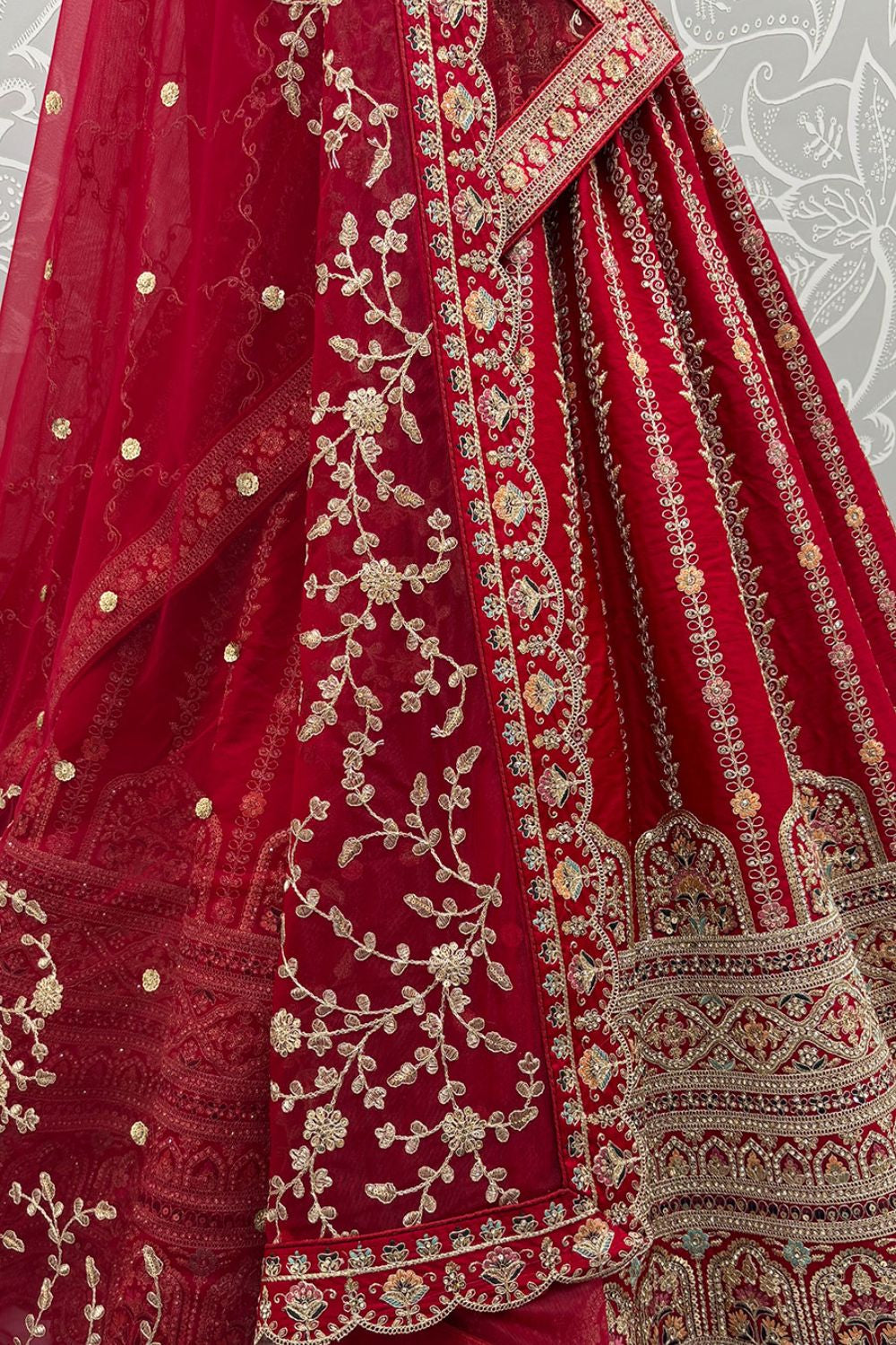 Red Silk Lehenga Choli - SFANJ3225