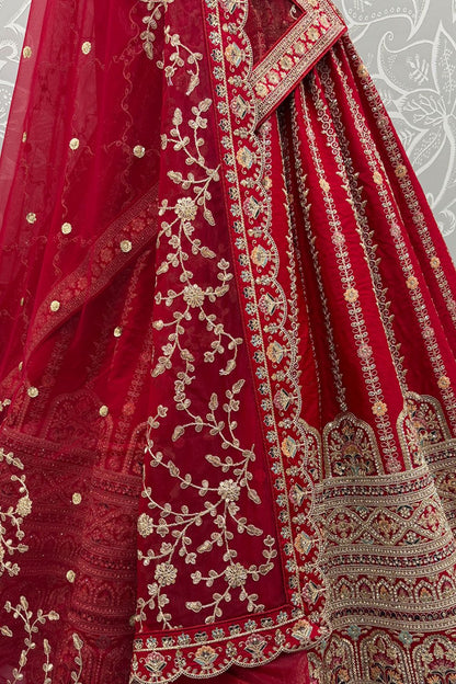 Red Silk Lehenga Choli - SFANJ3225