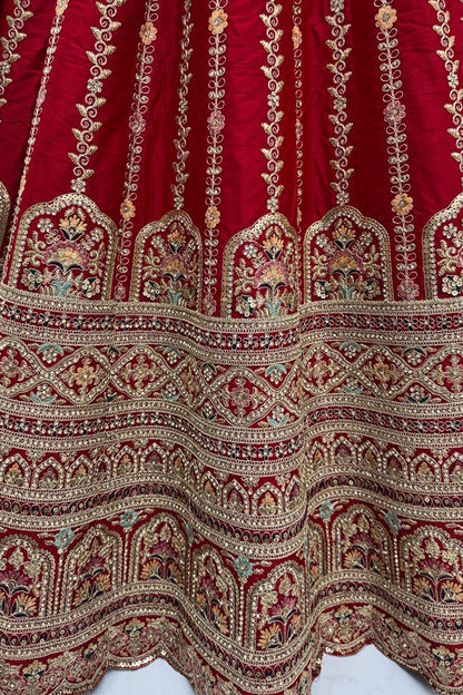 Red Silk Lehenga Choli - SFANJ3225