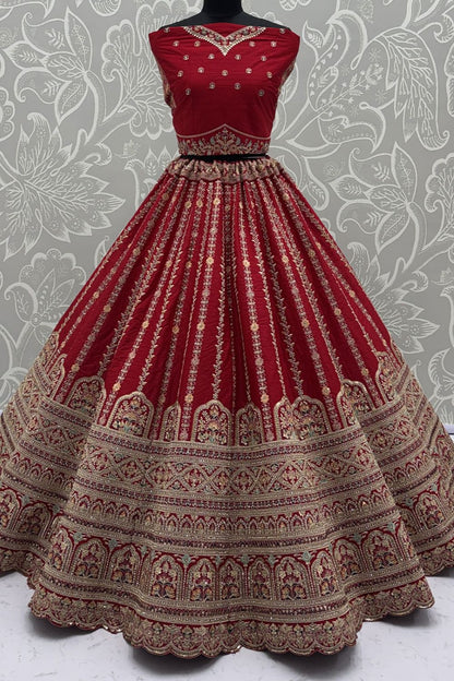 Red Silk Lehenga Choli - SFANJ3225