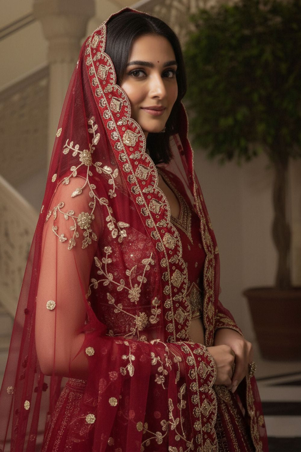 Red Silk Lehenga Choli - SFANJ3225