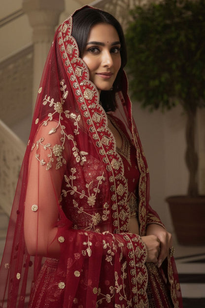 Red Silk Lehenga Choli - SFANJ3225