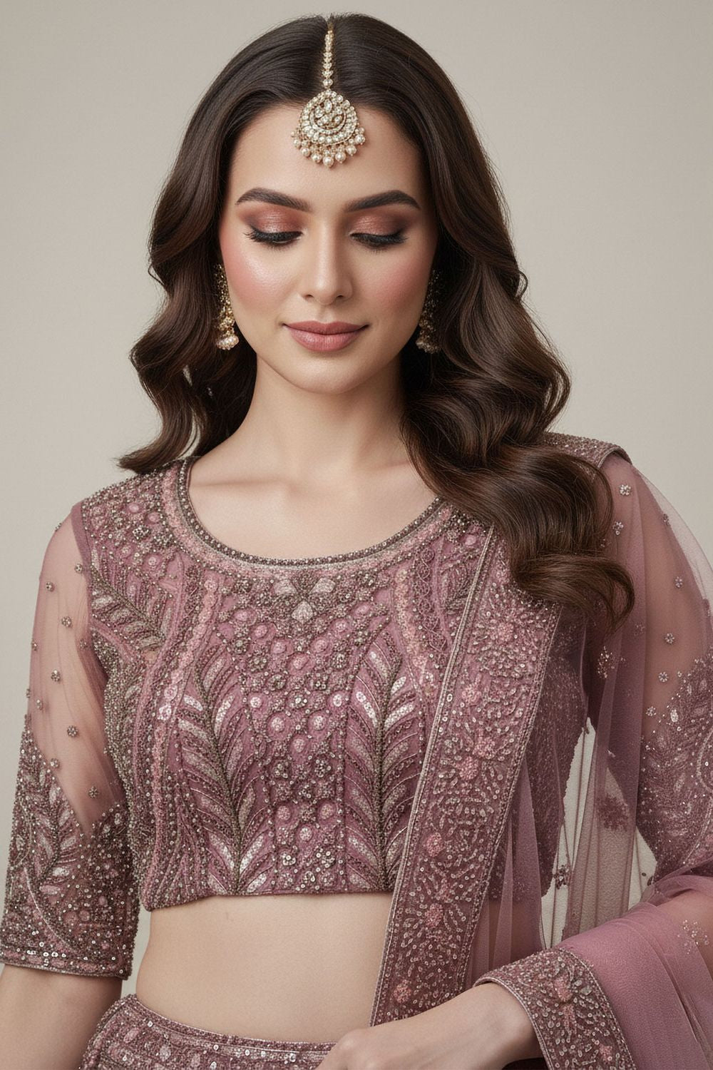 Pink Net Lehenga Choli - SFANJ3192