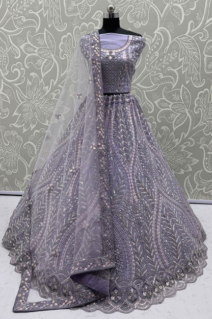 Purple Net Lehenga Choli - SFANJ3193