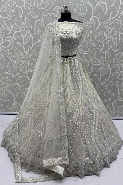 White Net Lehenga Choli - SFANJ3194
