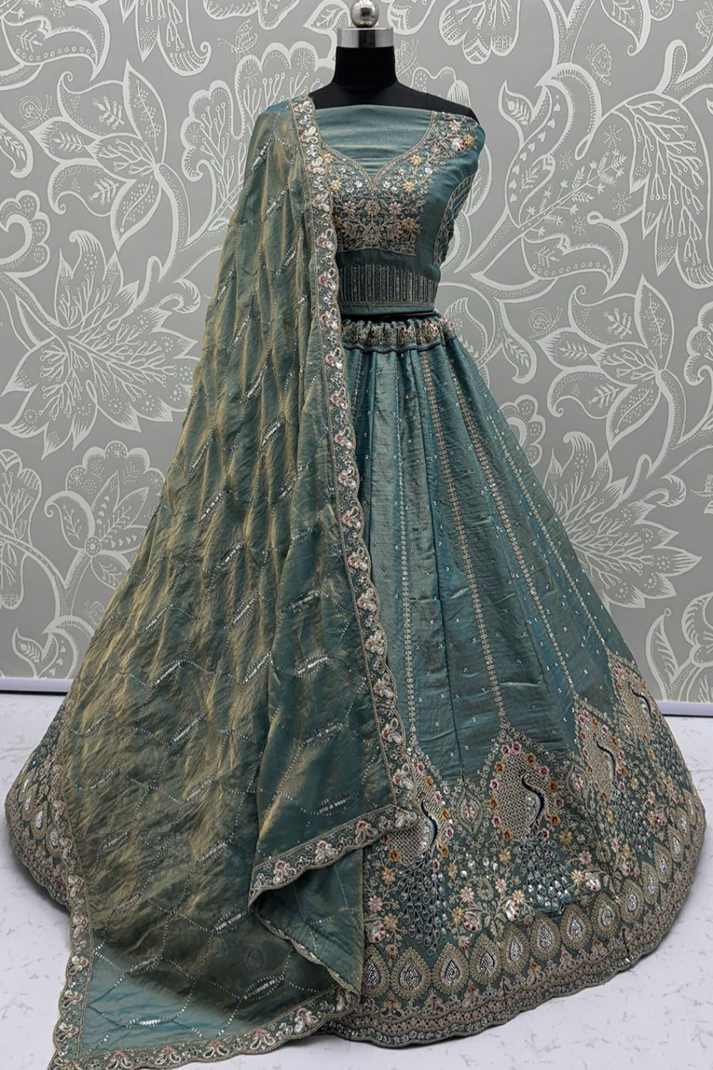 Grey Silk Lehenga Choli - SFANJ3195