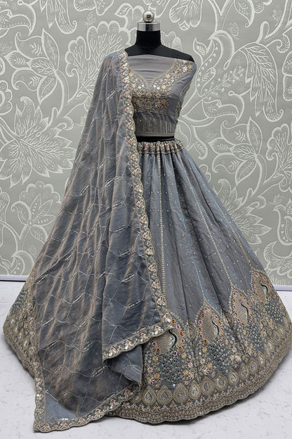 Grey Silk Lehenga Choli - SFANJ3198