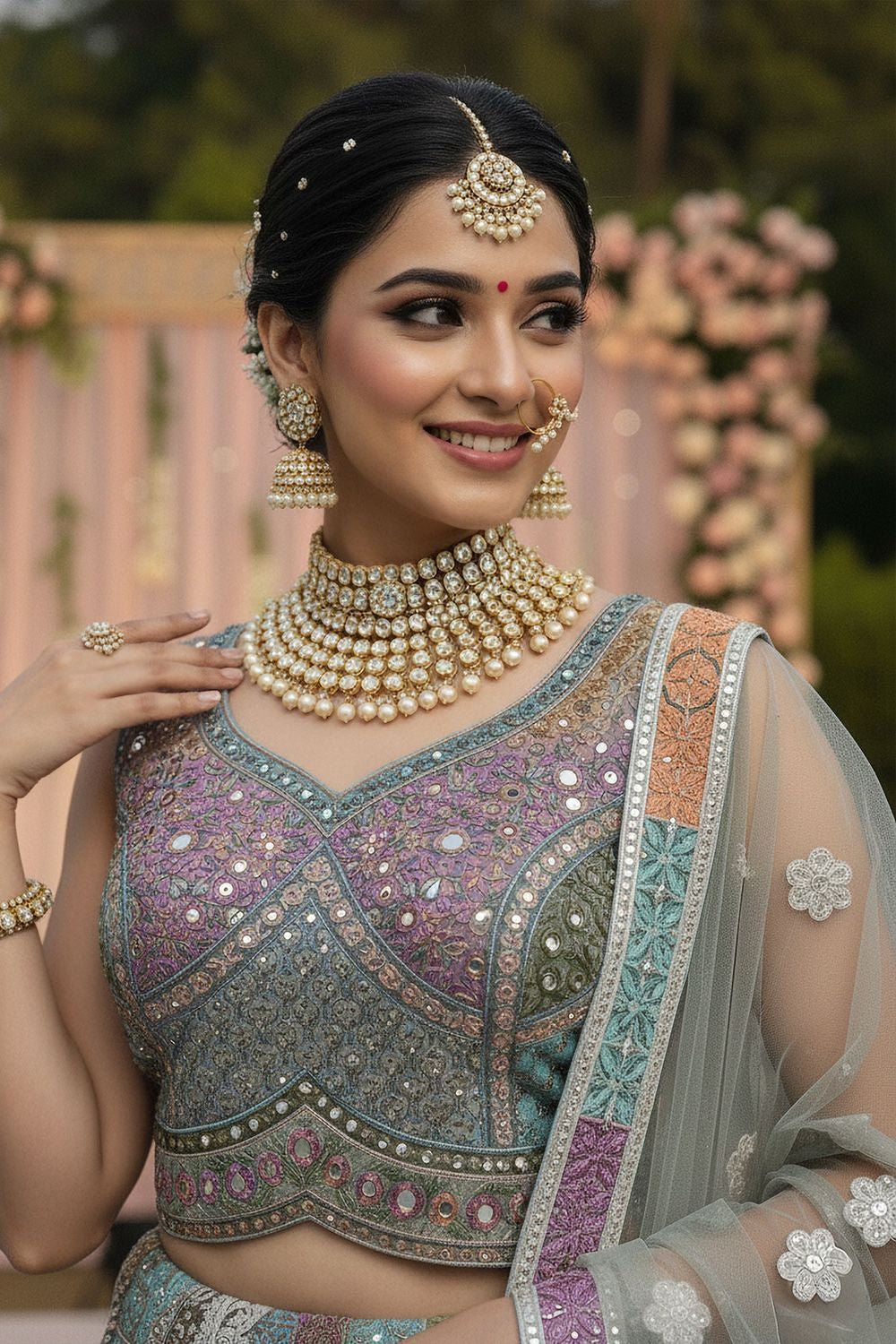 Green Net Lehenga Choli - SFANJ3199