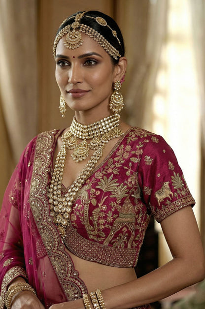 Pink Silk Luminous Wedding Reception Lehenga Choli SFANJ3230